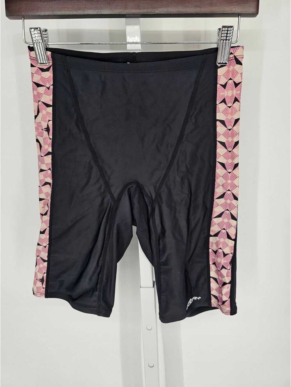 Dolfin Mens Sz 32 Jammer Swimsuit Swim Trunks Black w/ Pink Sides